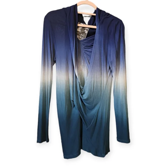 Young Fabulous & Broke Tie Dye Ombre Ruched long Sleeve Tunic Shirt Top - Picture 1 of 5